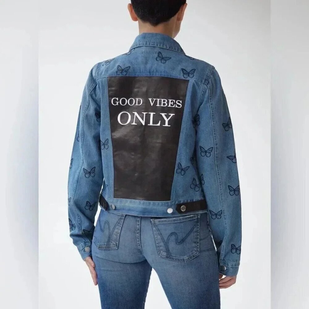 SAMANTHA SIPOS Good Vibes Denim Jacket large - Picture 3 of 13